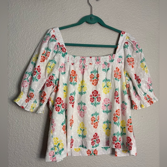 DRAPER JAMES Floral Eyelet Puff Shoulder Peasant Top Cottagecore Women’s XXL - Picture 5 of 9